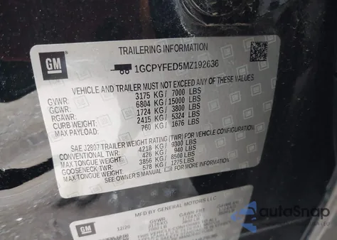 2021 Chevrolet Silverado 1500 4Wd Short Bed Lt Trail Boss z USA, uszkodzony, nr VIN 1GCPYFED5MZ192636